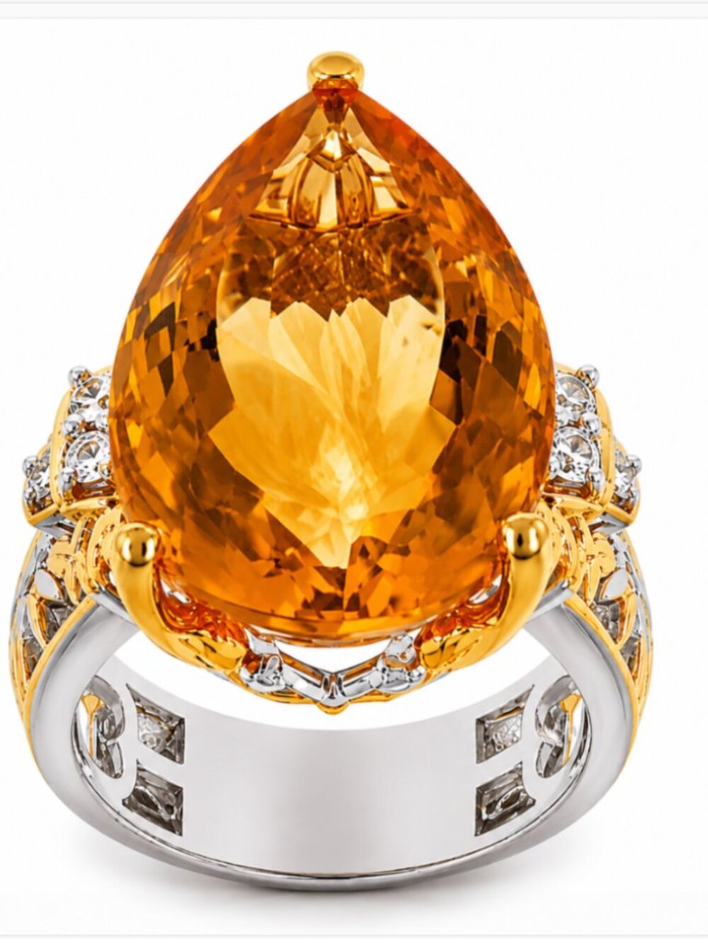 Gems En Vogue 17.06ct Rio Grande Citrine & White Zircon Ring Size 7